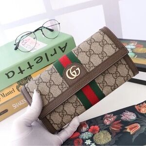 Gucci Monogram Wallet with Green and Red Accent